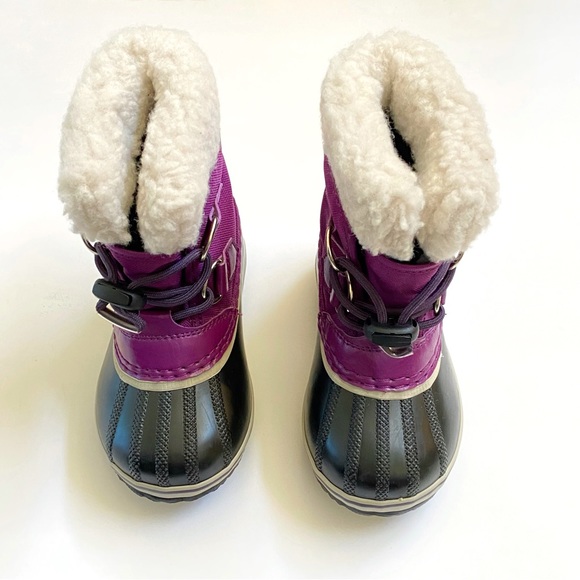 SOREL kids iris plum purple black yoot pac nylon rubber fur trim snow boots - Picture 4 of 11